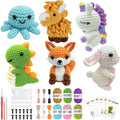 6Pcs Crochet Kit for Beginners, DIY Craft for Adults and Kids, Great Gift for Crochet Lovers, Crocheting Animal Kits with Step by Step Videos,Yarn,Crochet Hook,Birthday Holiday Gift