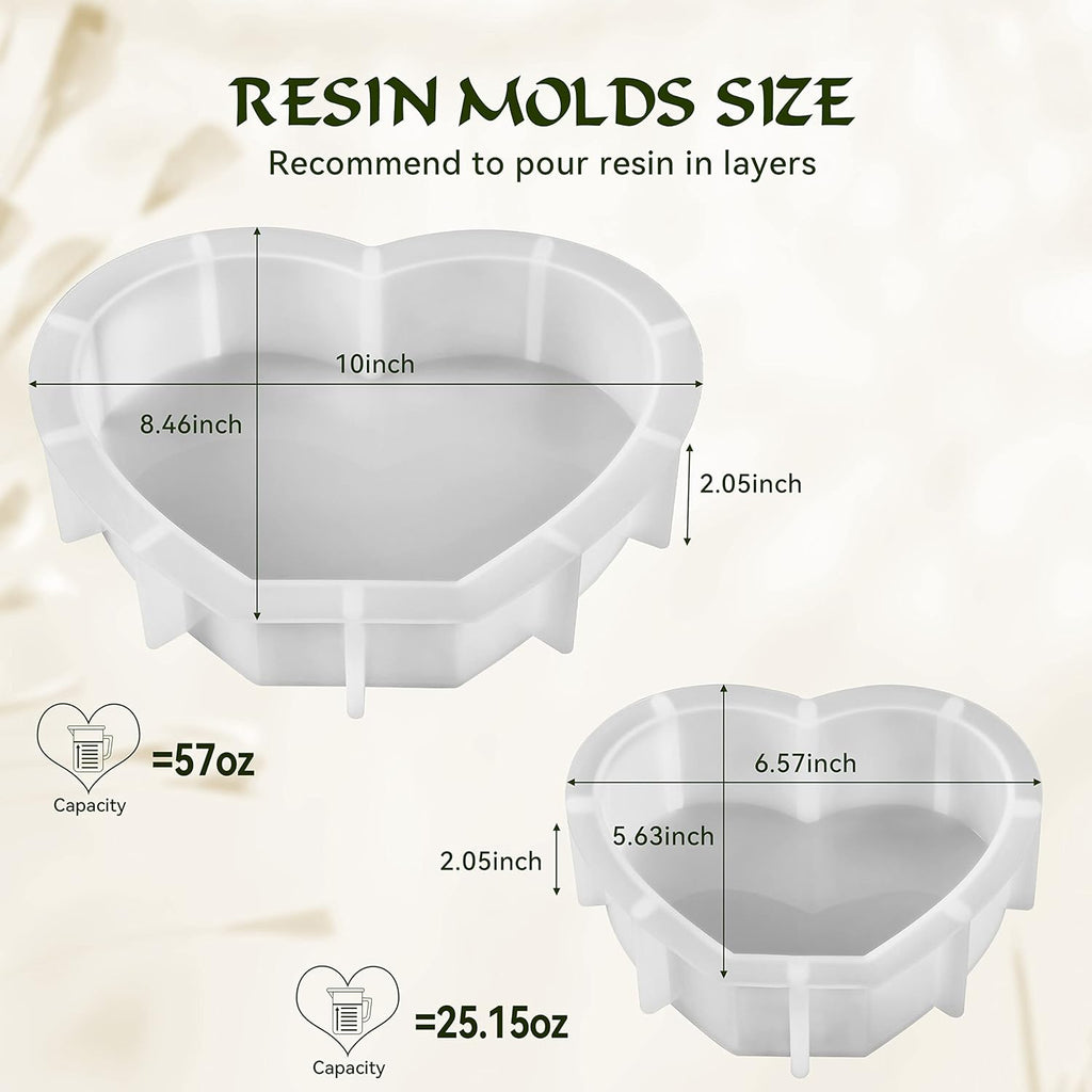 Heart Shape Resin Molds - 2pcs Large Set