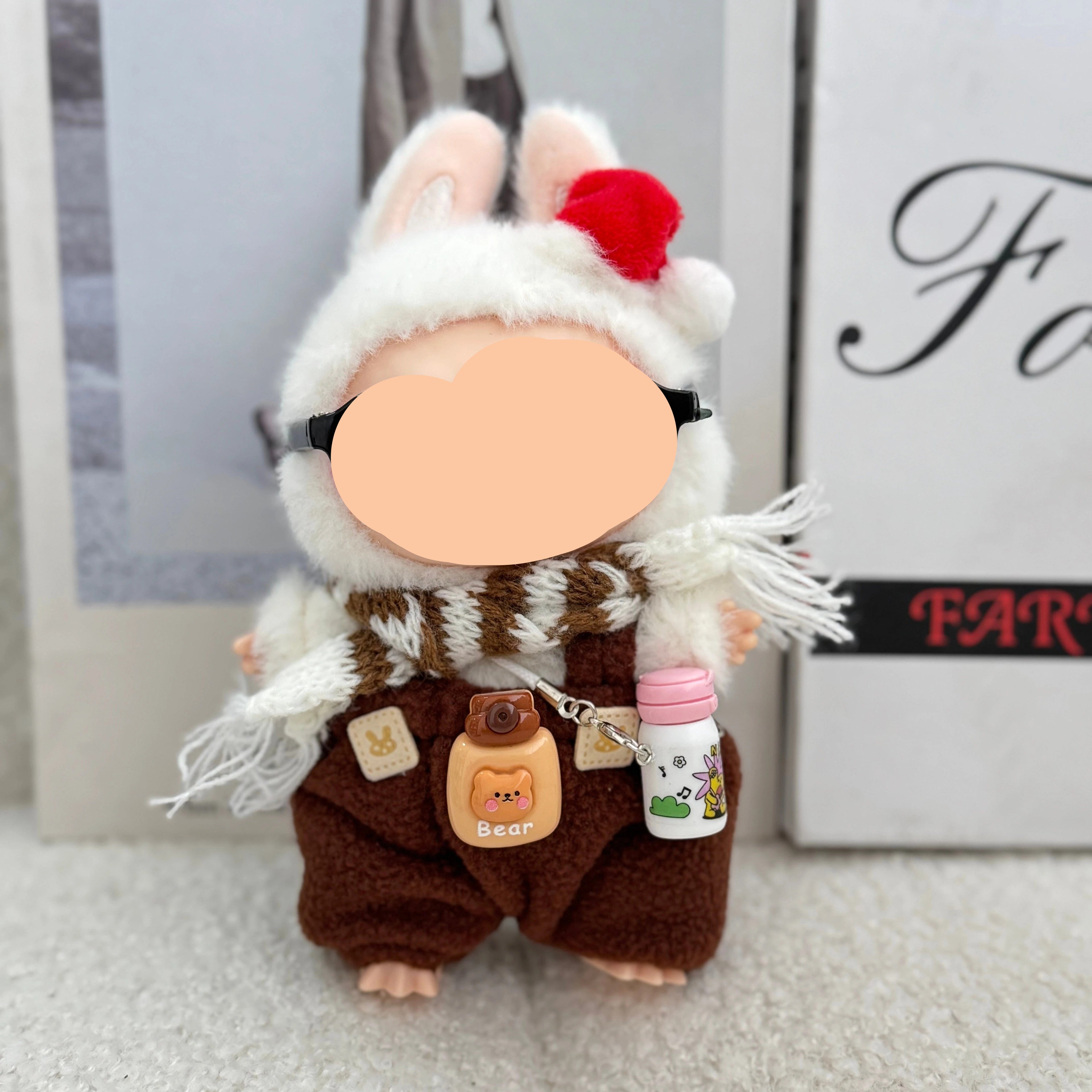 Winter Labubo Outfits Bear Overalls with Scarf Accessories Fashion Labubo Outfit Keychain Labubo Clothing