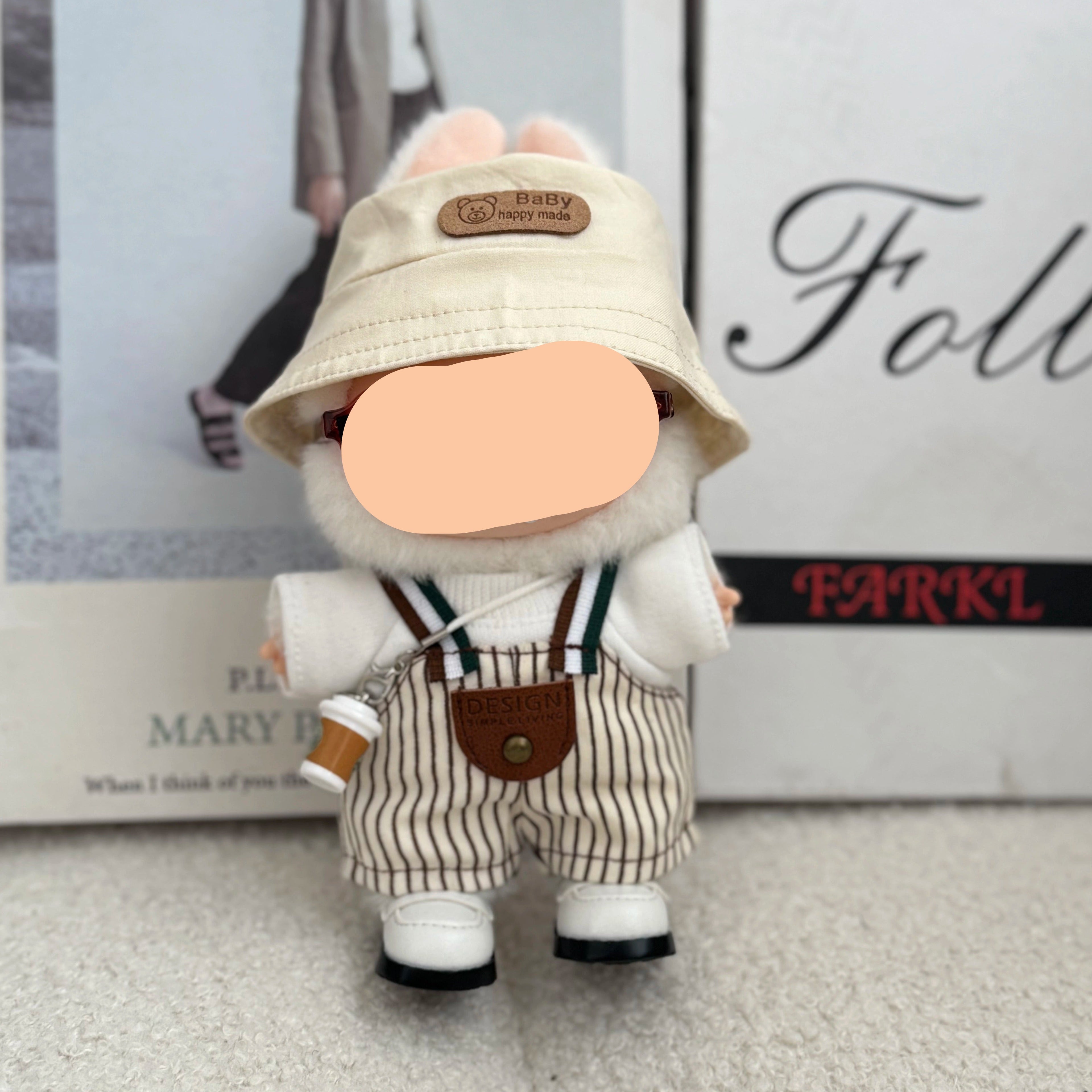 Winter Labubo Outfits Blue Overalls with Sweater Accessories Keychain Labubo Clothing Fashion Labubo Outfit
