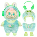 4-Piece Cute Plush Doll Clothes Set for 17cm Labubu - Includes Overalls, Hat, Headphones & Shoes