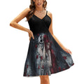 "Eternal Embrace" Gothic Skull & Rose Print Cami Dress