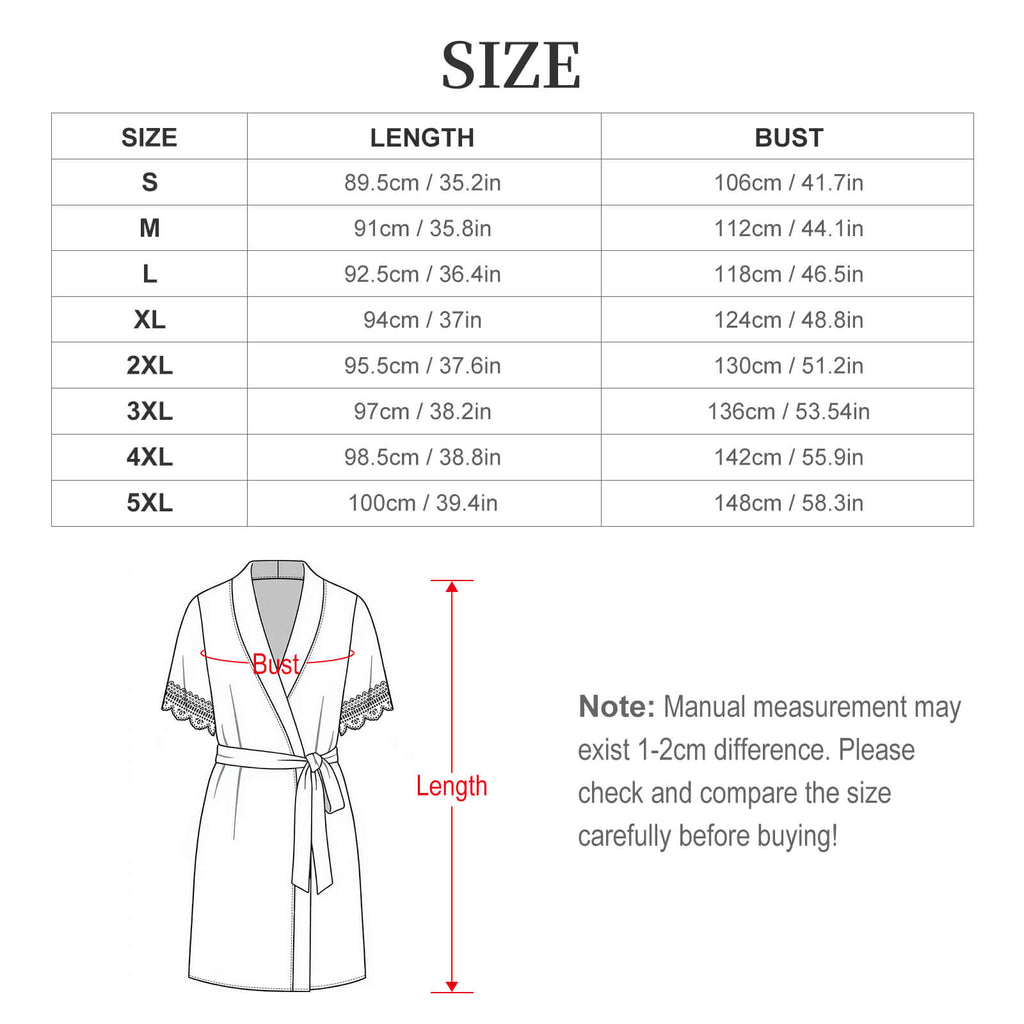 Women's Elegant Botanical Leaf Print Robe with Lace Trim, Short Sleeve Belted Loungewear