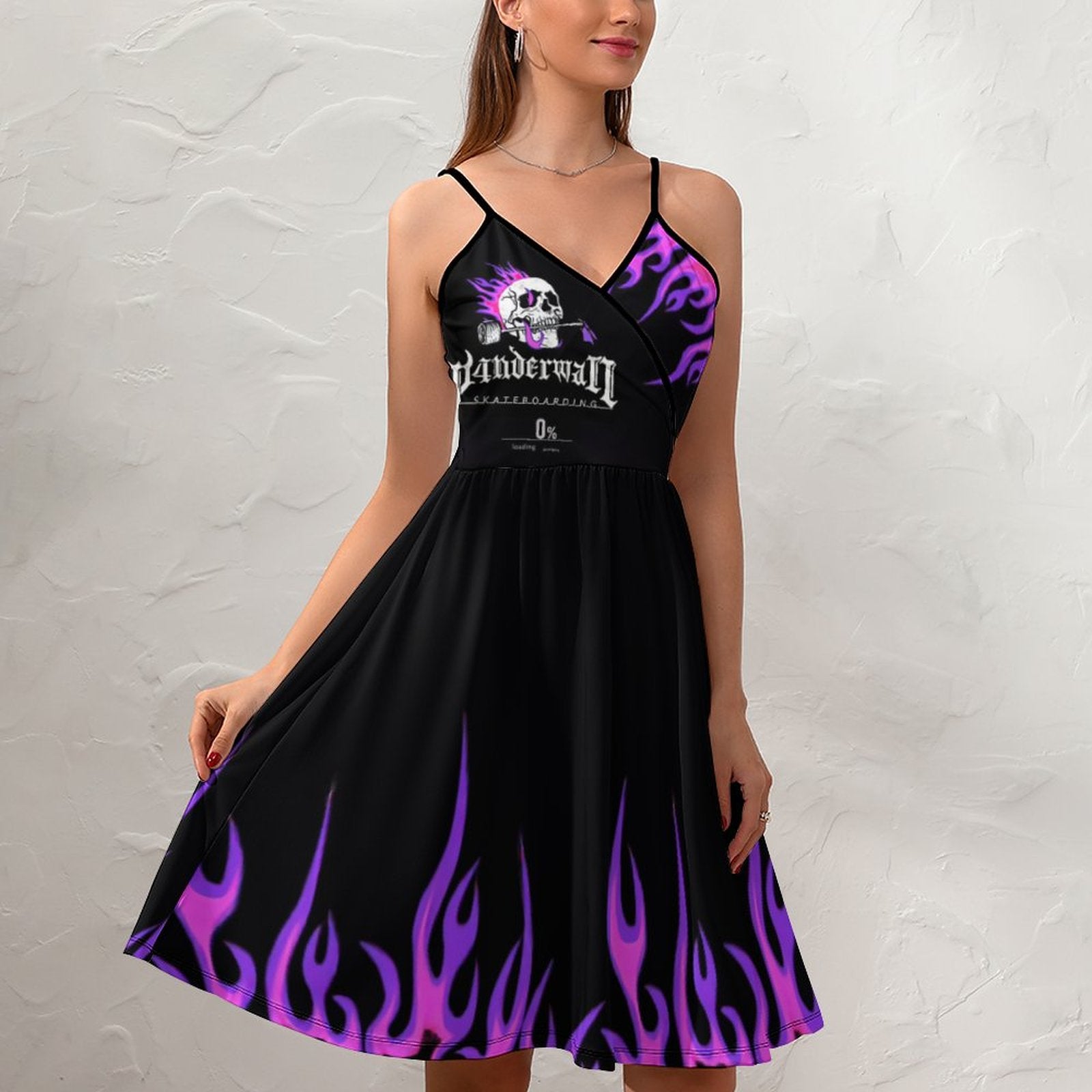 Punk Purple Flame & Skull Graphic Cami Dress