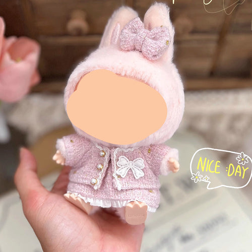 Blue Tweed Set With Hairbow Keychain Labubo Clothing Labubo Keychain Labubo Clothing
