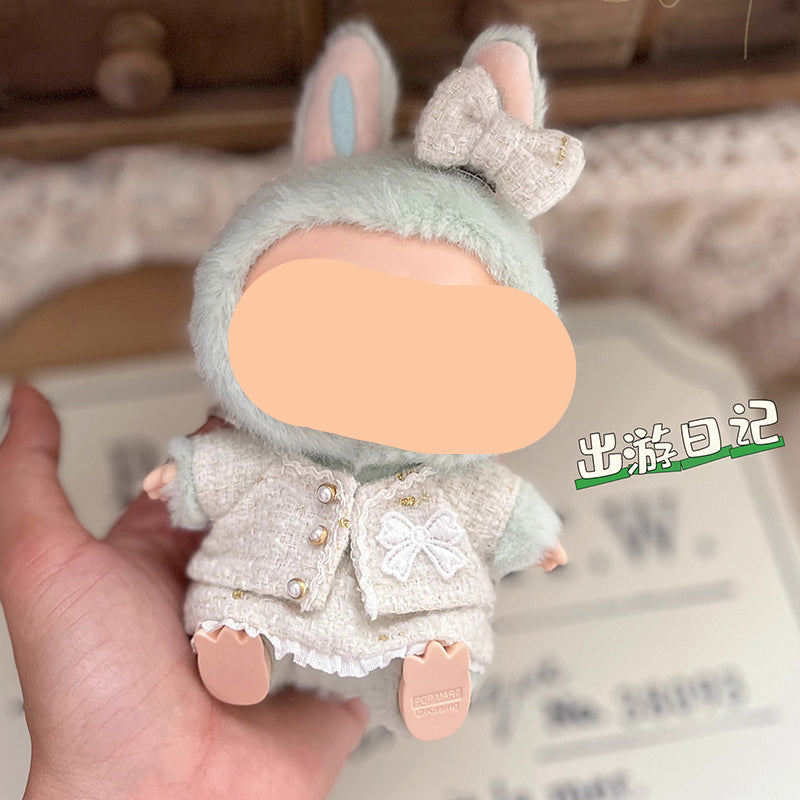 Pink Tweed Set With Hairbow Keychain Labubo Clothing Labubo Keychain Labubo Clothing