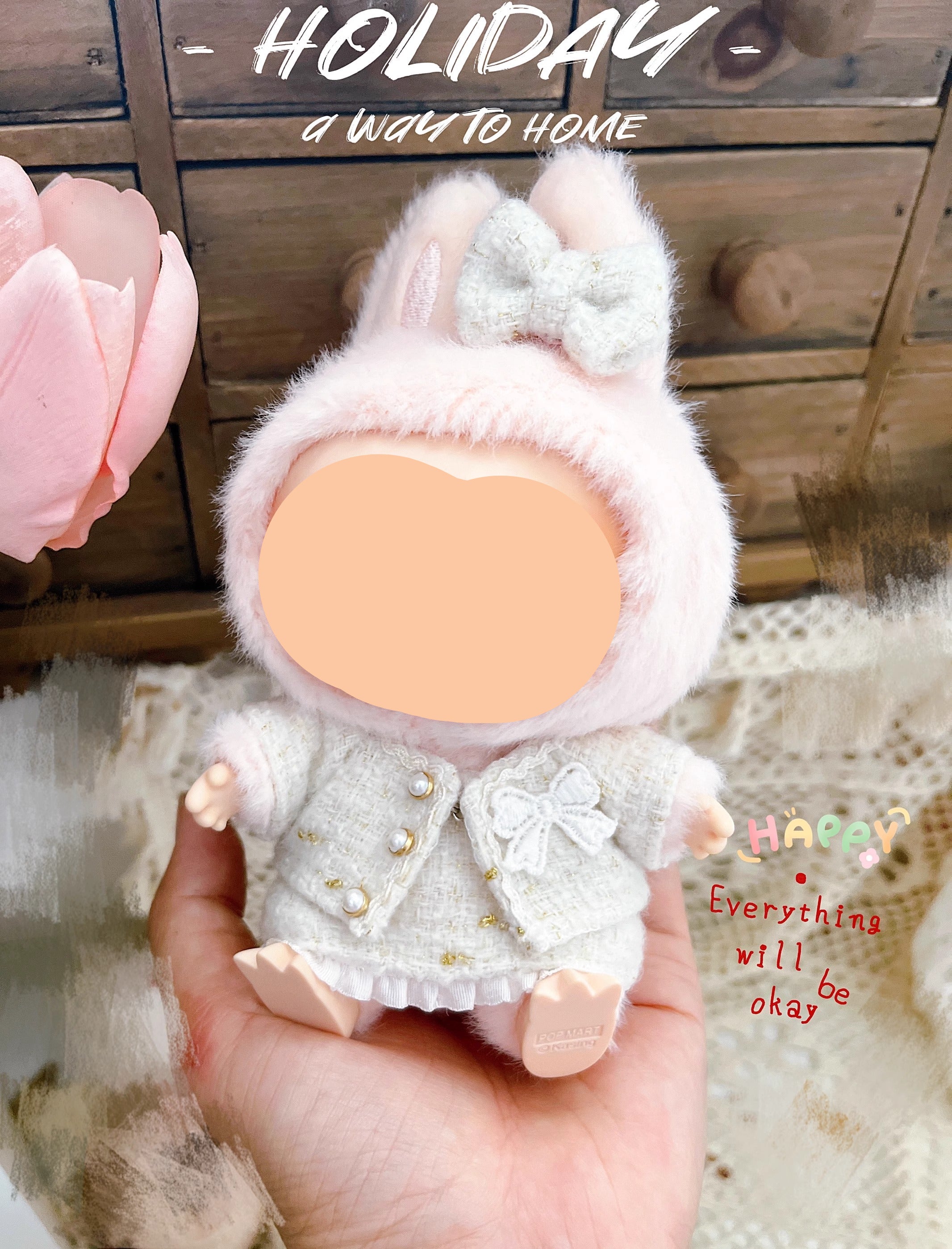 Pink Tweed Set With Hairbow Keychain Labubo Clothing Labubo Keychain Labubo Clothing