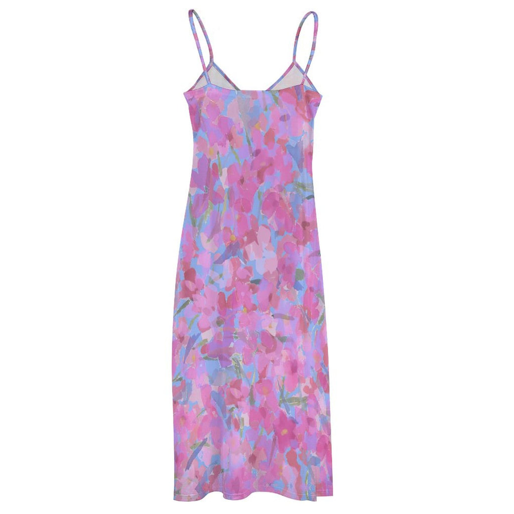 Summer Bohemian Floral Print Spaghetti Strap Maxi Dress V-Neck Casual Flowy Ankle-Length Beach Dress