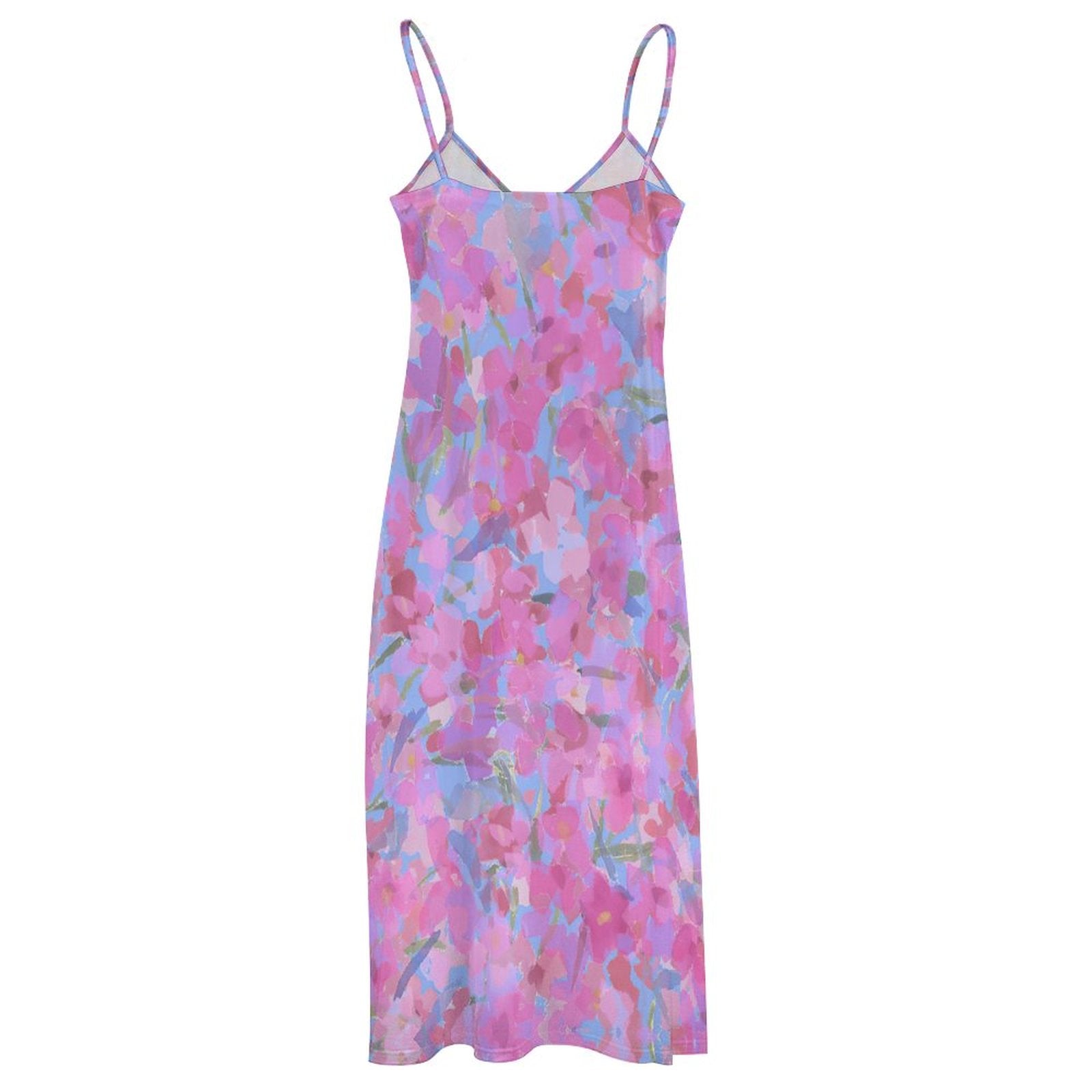 Summer Bohemian Floral Print Spaghetti Strap Maxi Dress V-Neck Casual Flowy Ankle-Length Beach Dress