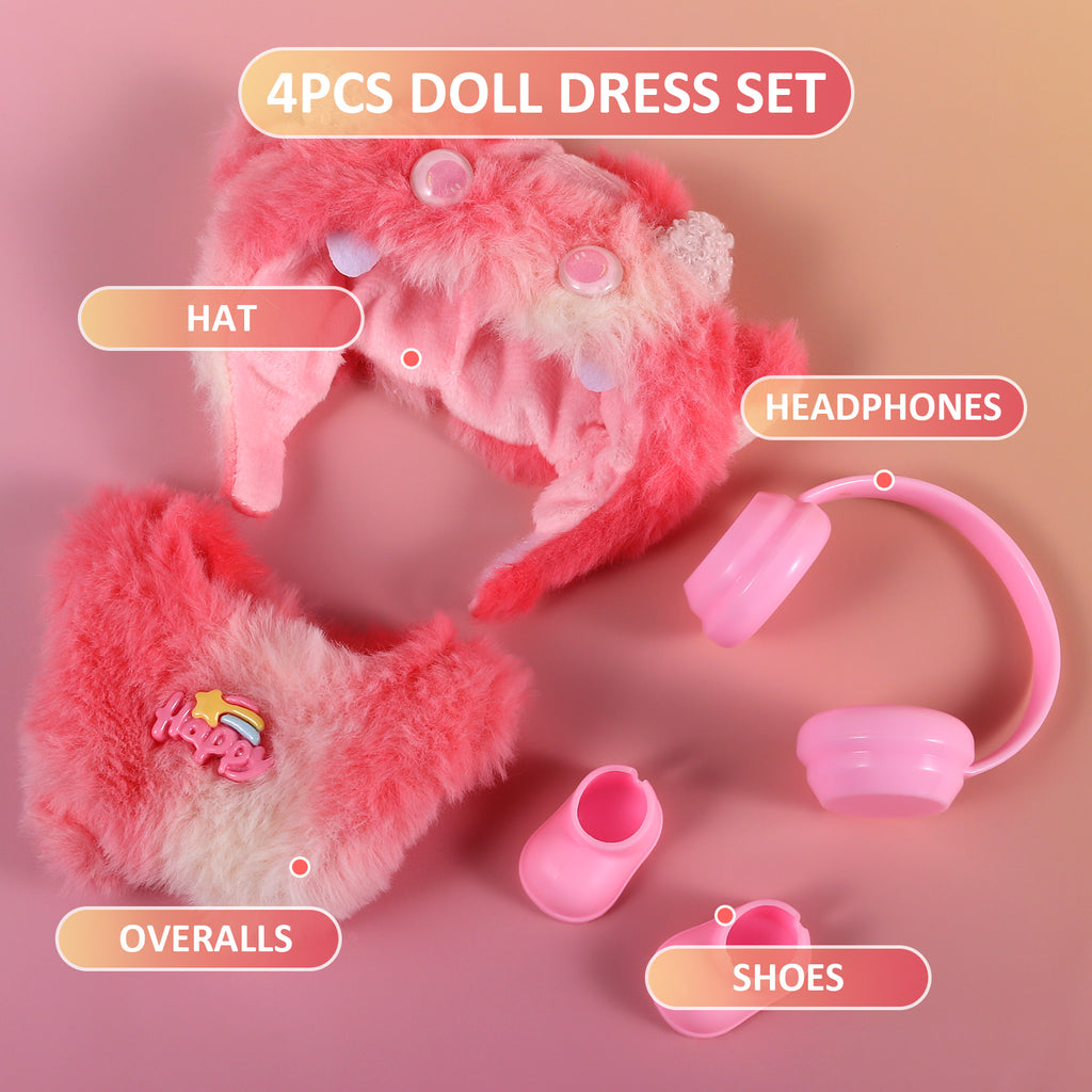 Dress Your 17cm Labubu! Complete 4-Piece Red Doll Outfit Set with Hat, Shoes & Headphones