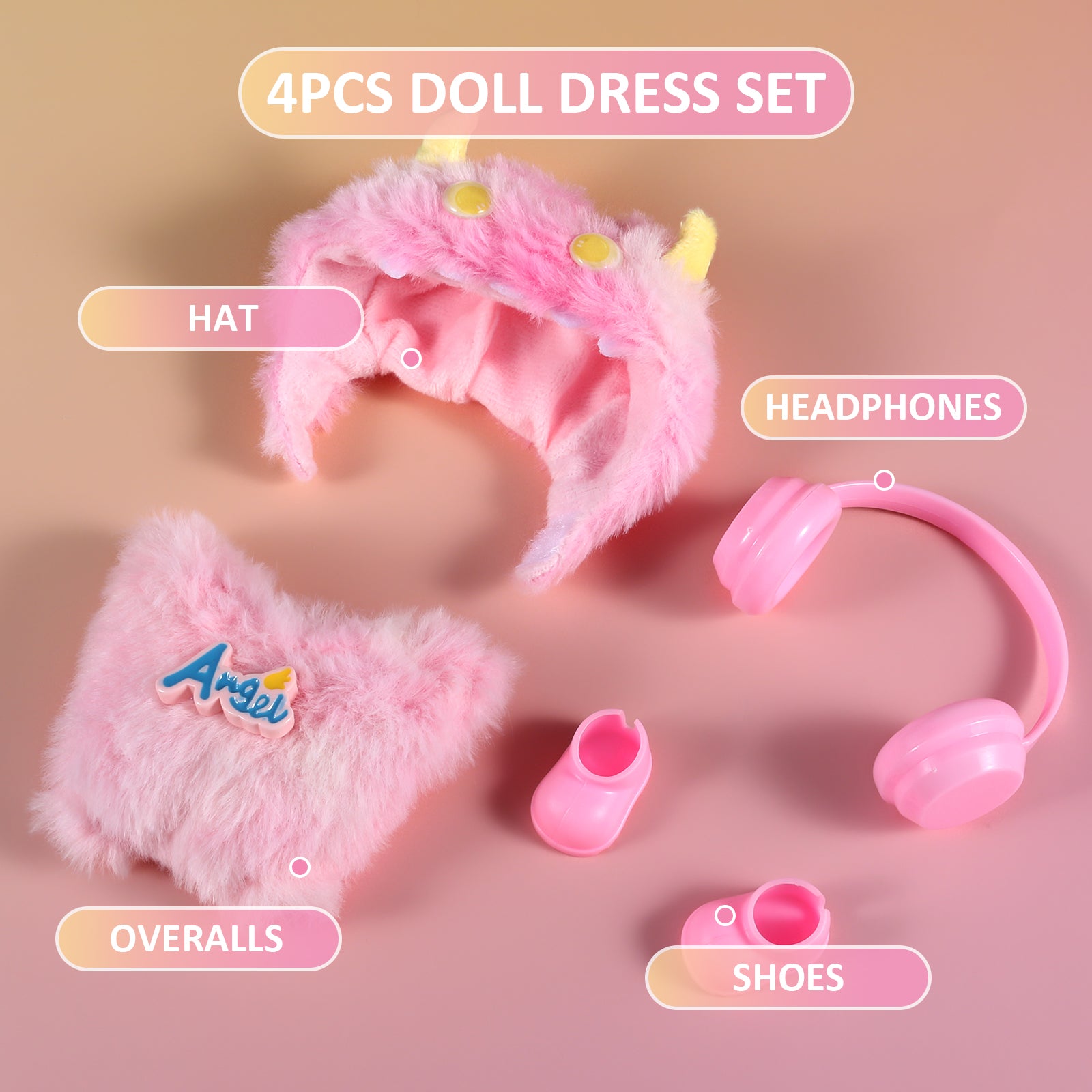 Dress Your 17cm Labubu! 4-Piece Pink Fuzzy Doll Outfit Set | Complete with Hat, Shoes & Accessories