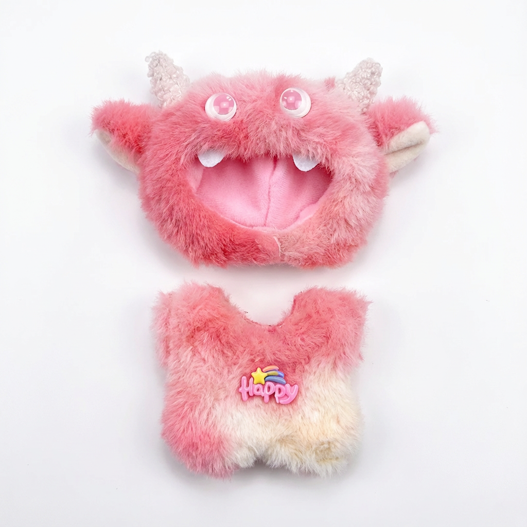 Red Horned Monster Outfit for 17CM Labubu Doll, Devil Costume Set with Headgear and Clothes, 17CM Doll Accessories