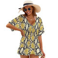 Luxe Golden Snake Print V-Neck Cover-Up Dress | Glam Queen Ruffle Hem Beachwear
