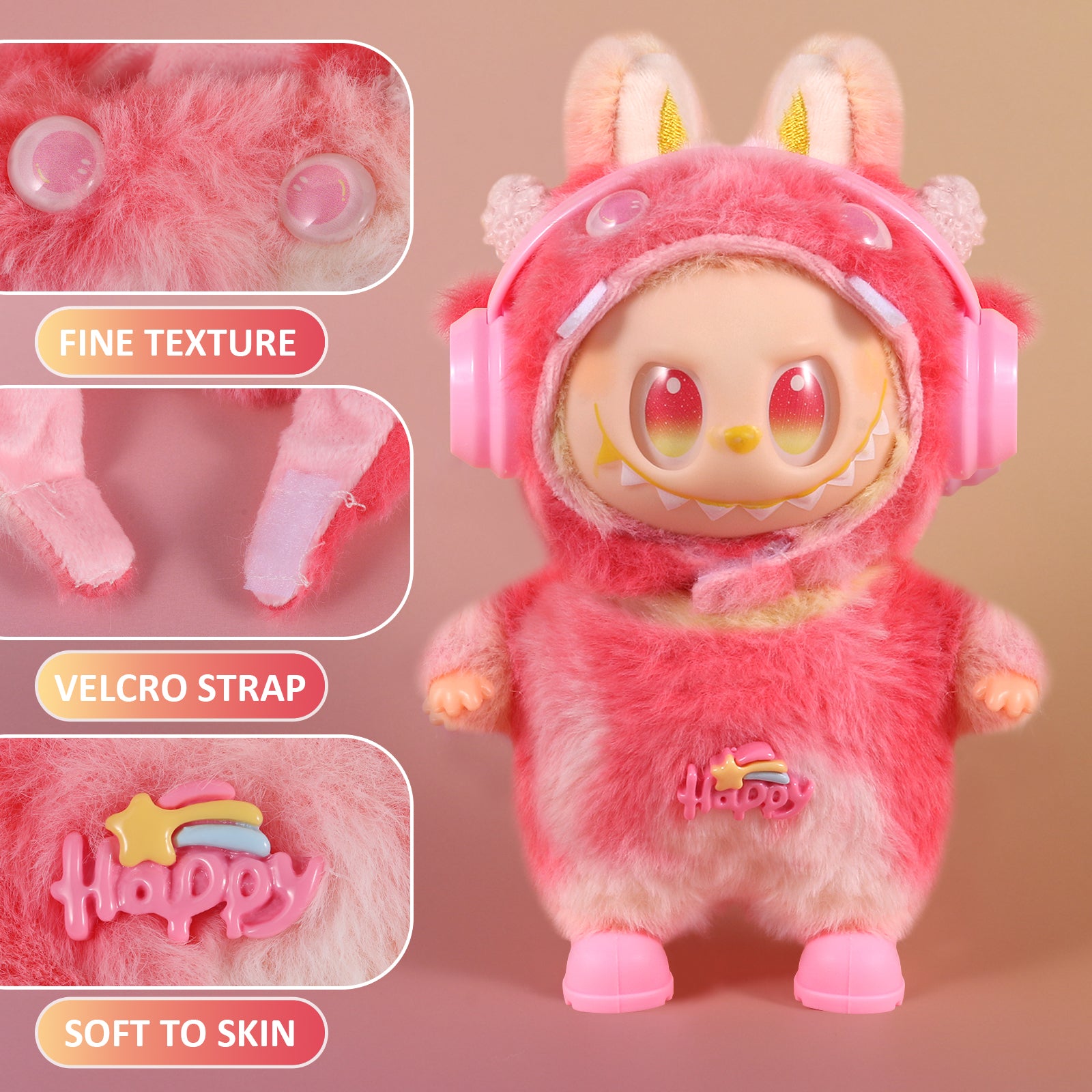 Dress Your 17cm Labubu! Complete 4-Piece Red Doll Outfit Set with Hat, Shoes & Headphones