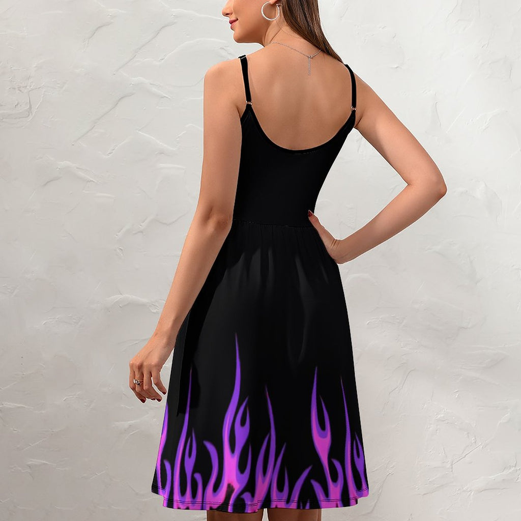 Punk Purple Flame & Skull Graphic Cami Dress