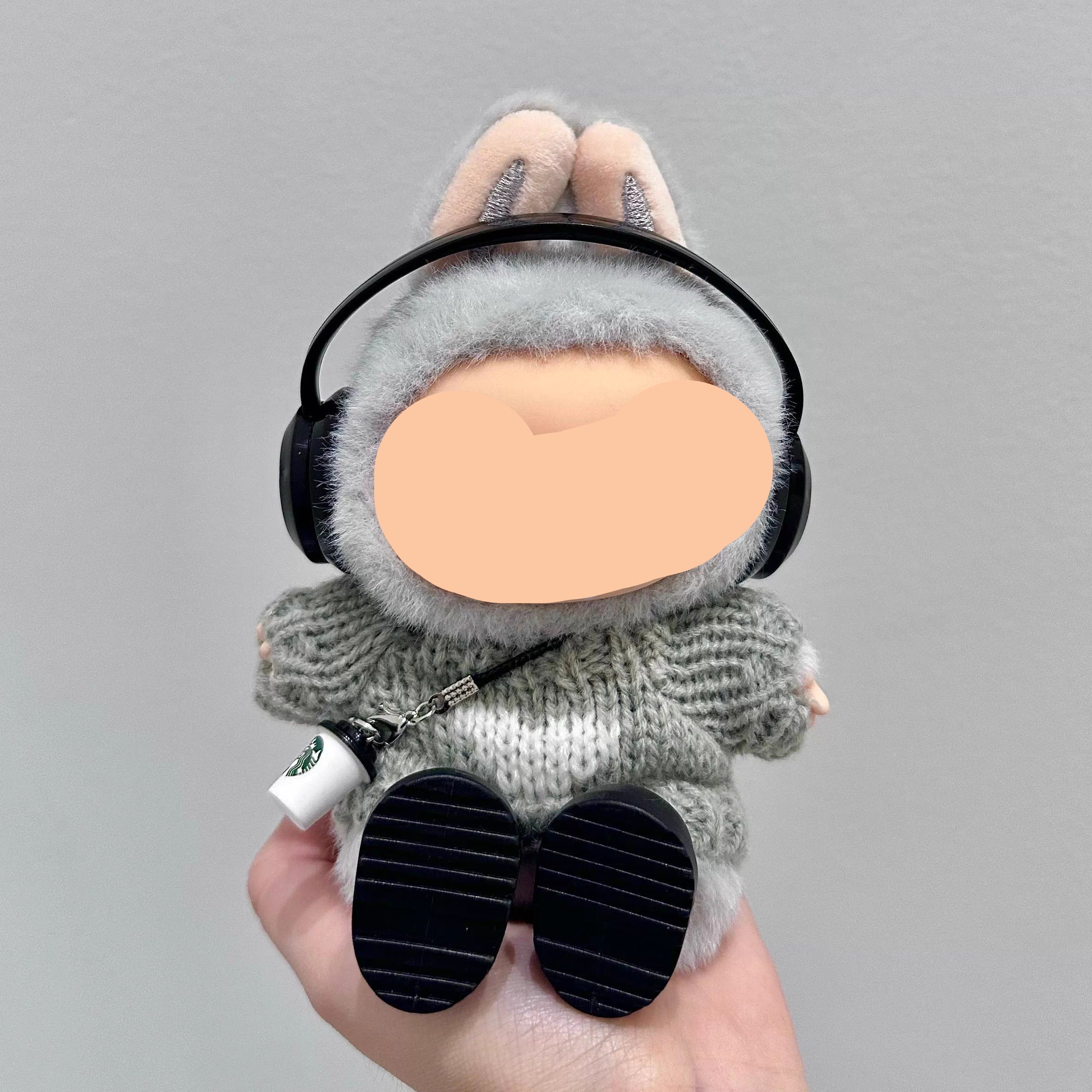 Labubo Clothes Gray Sweater With Headphone Keychain Labubo Clothing Labubo Labubo Doll Clothes