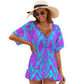 Neon Pop Snake Print Cover-Up Dress | V-Neck Ruffle Hem Beachwear | Summer Must-Have