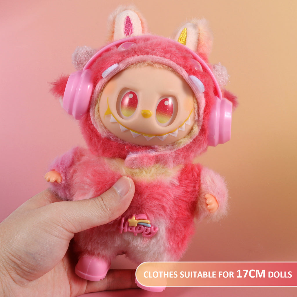 Dress Your 17cm Labubu! Complete 4-Piece Red Doll Outfit Set with Hat, Shoes & Headphones