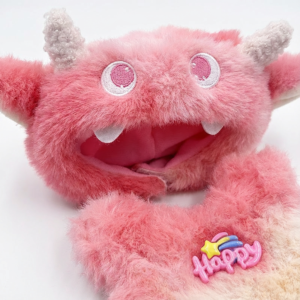 Red Horned Monster Outfit for 17CM Labubu Doll, Devil Costume Set with Headgear and Clothes, 17CM Doll Accessories