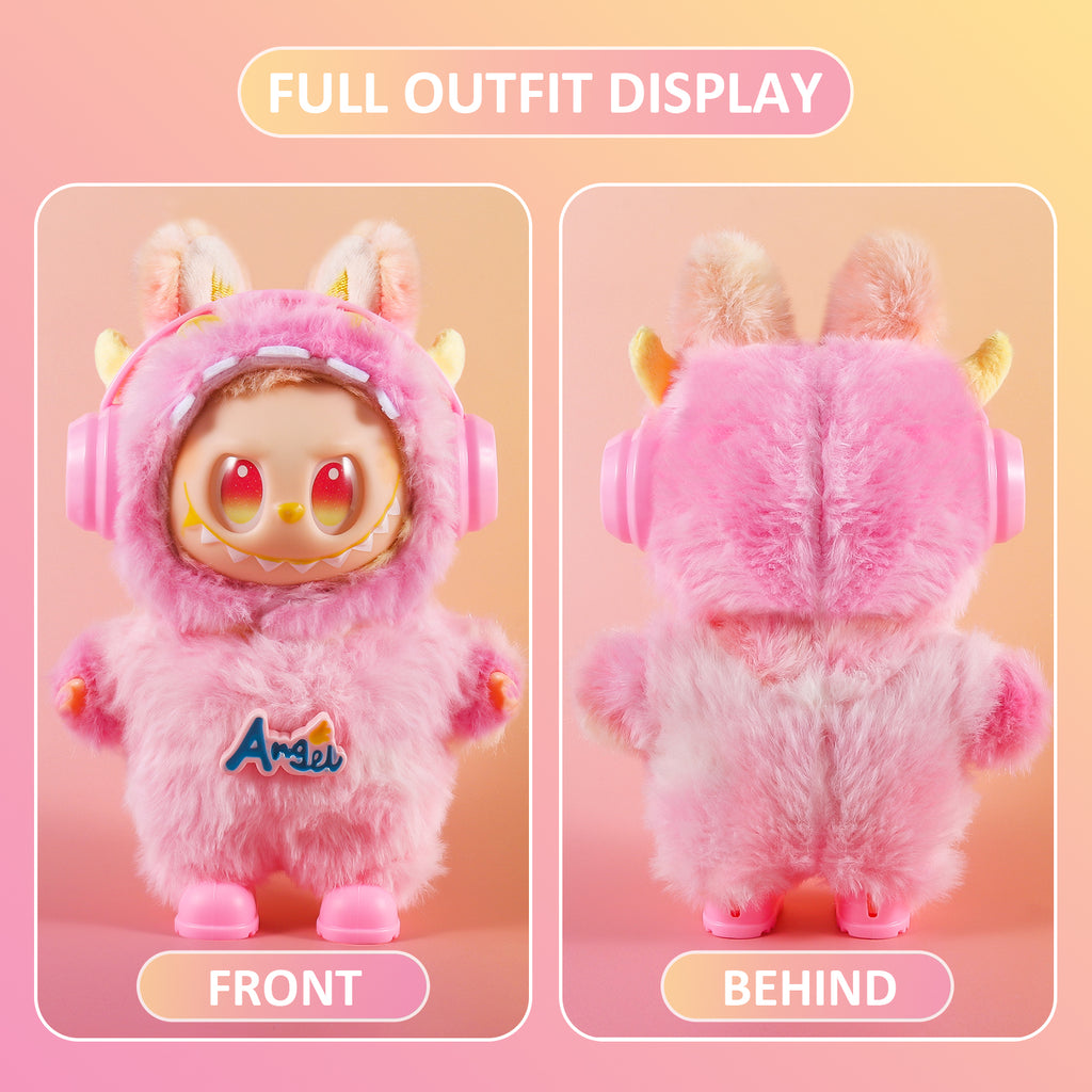 Dress Your 17cm Labubu! 4-Piece Pink Fuzzy Doll Outfit Set | Complete with Hat, Shoes & Accessories