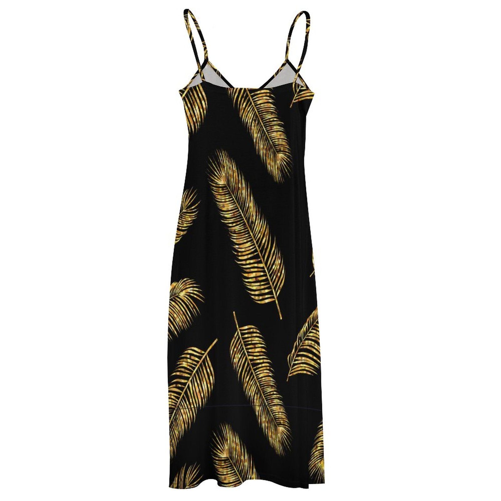 Gilded Palm Leaf Print V-Neck Spaghetti Strap Maxi Dress