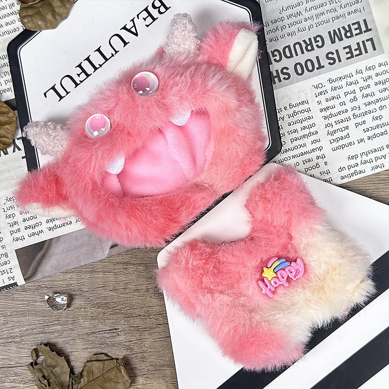 Red Horned Monster Outfit for 17CM Labubu Doll, Devil Costume Set with Headgear and Clothes, 17CM Doll Accessories