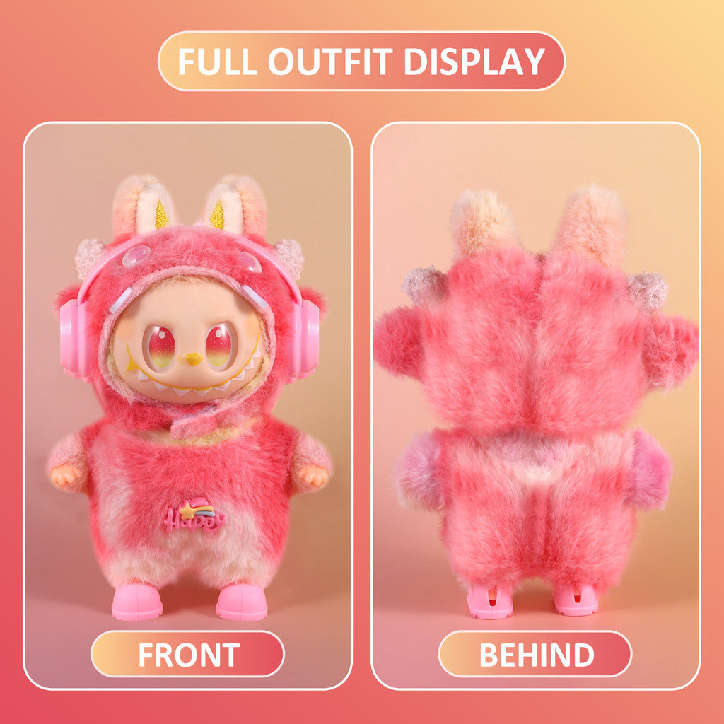 Dress Your 17cm Labubu! Complete 4-Piece Red Doll Outfit Set with Hat, Shoes & Headphones