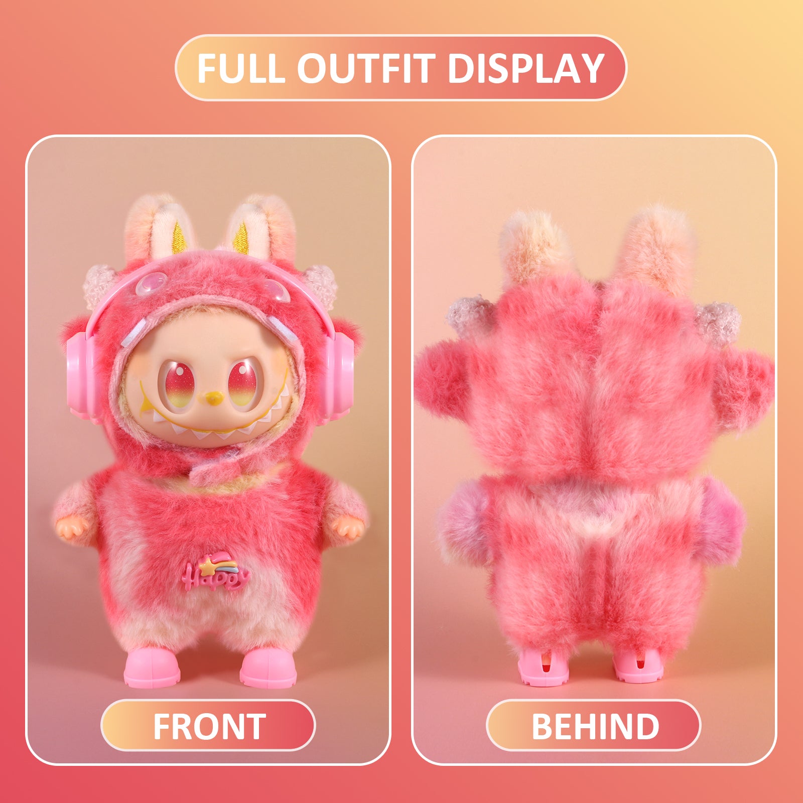 Dress Your 17cm Labubu! Complete 4-Piece Red Doll Outfit Set with Hat, Shoes & Headphones