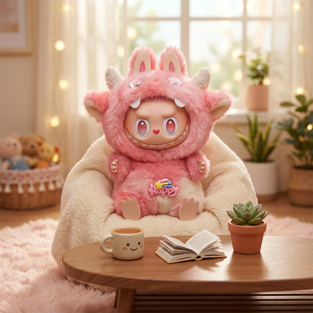 Red Horned Monster Outfit for 17CM Labubu Doll, Devil Costume Set with Headgear and Clothes, 17CM Doll Accessories