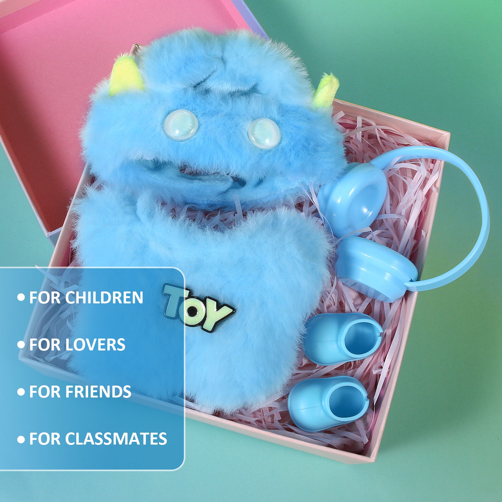 4-Piece Blue Monster "TOY" Themed Plush Doll Clothes Set for 17cm Labubu - Includes Overalls, Hat, Headphones & Shoes