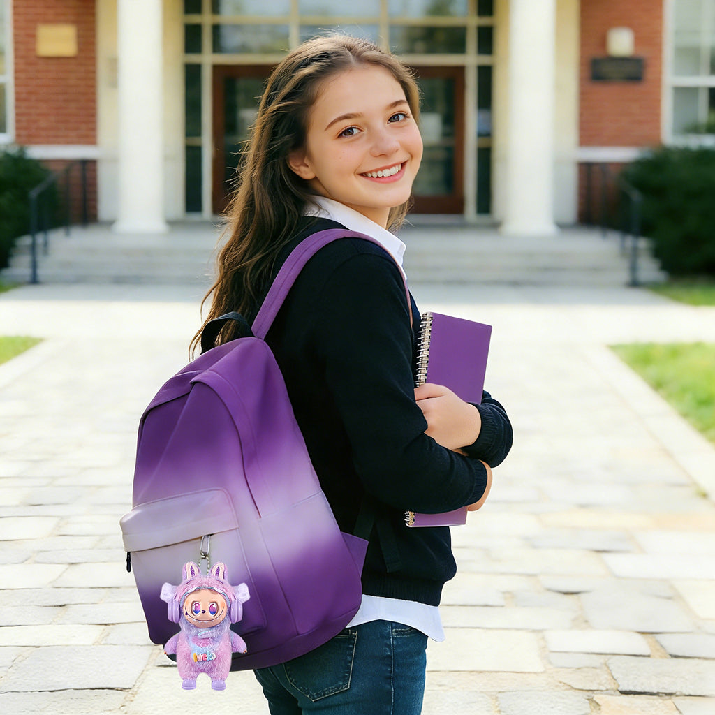4-Piece Purple & Blue "Lucky" Themed Plush Doll Clothes Set for 17cm Labubu - Includes Overalls, Hat, Headphones & Shoes