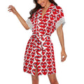 Women's Playful Heart with Eyes Print Robe, Lace Trim Short Sleeve Loungewear