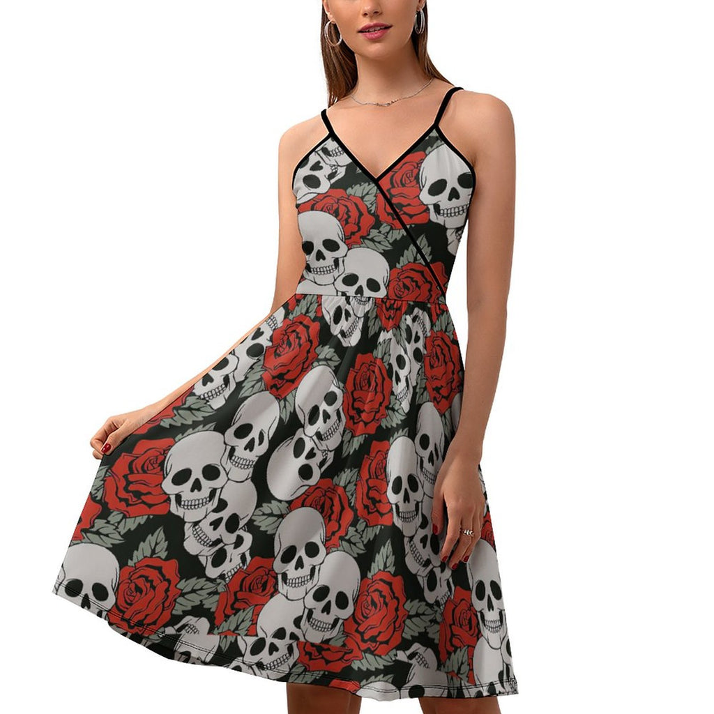 "Gothic Bloom" All-Over Skull and Rose Mini Dress