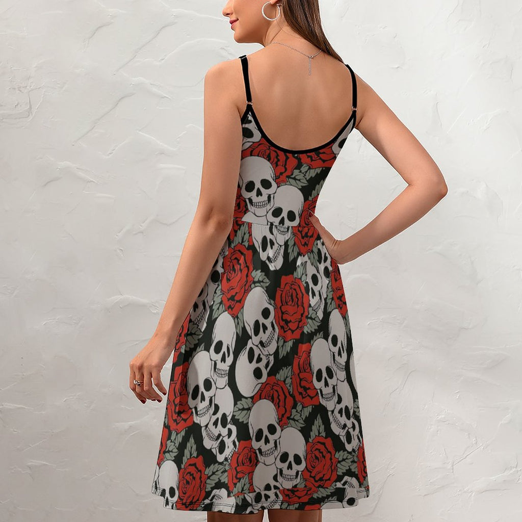 "Gothic Bloom" All-Over Skull and Rose Mini Dress