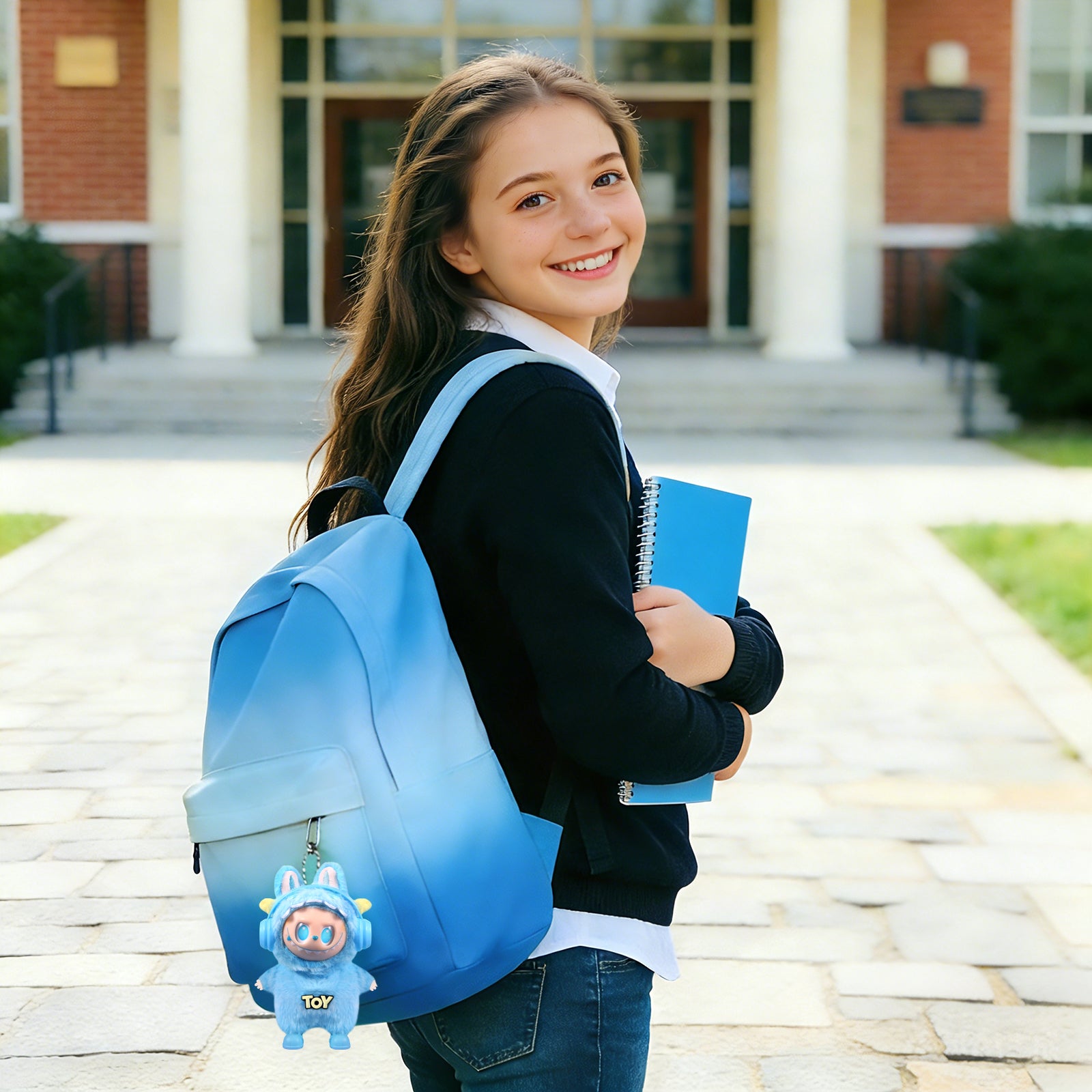 4-Piece Blue Monster "TOY" Themed Plush Doll Clothes Set for 17cm Labubu - Includes Overalls, Hat, Headphones & Shoes