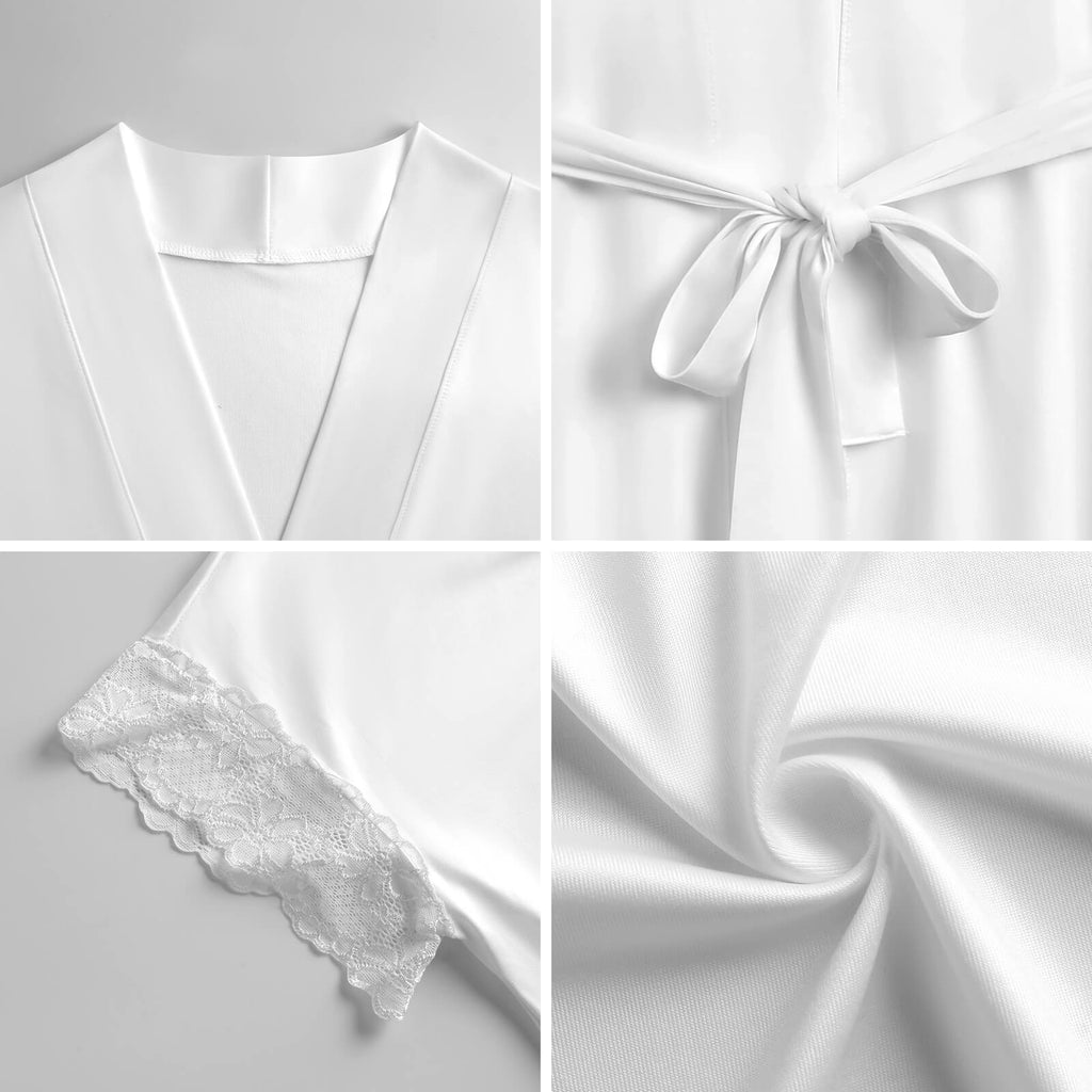 Women's Shamrock Print Robe with Lace Trim, Short Sleeve Belted Loungewear