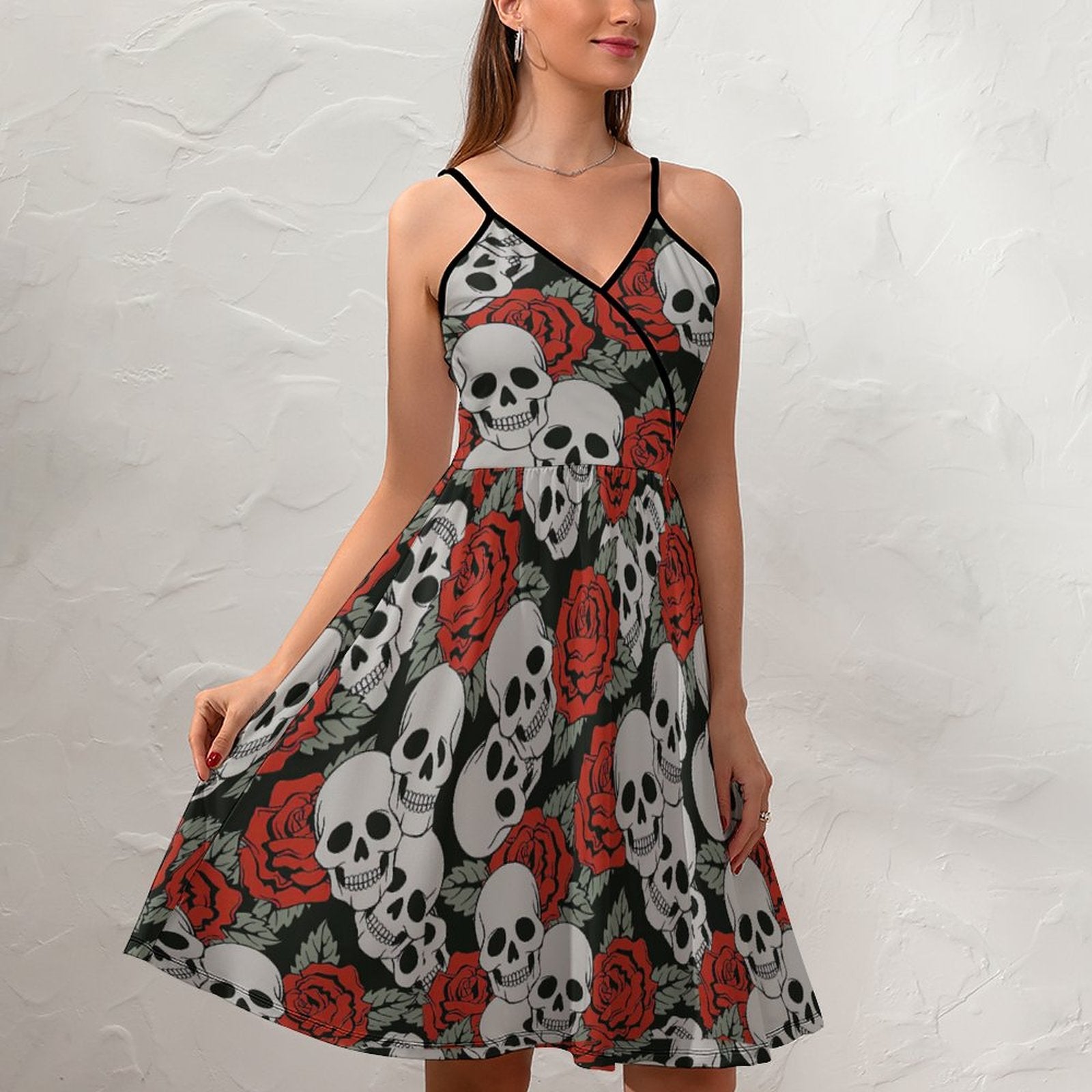 "Gothic Bloom" All-Over Skull and Rose Mini Dress