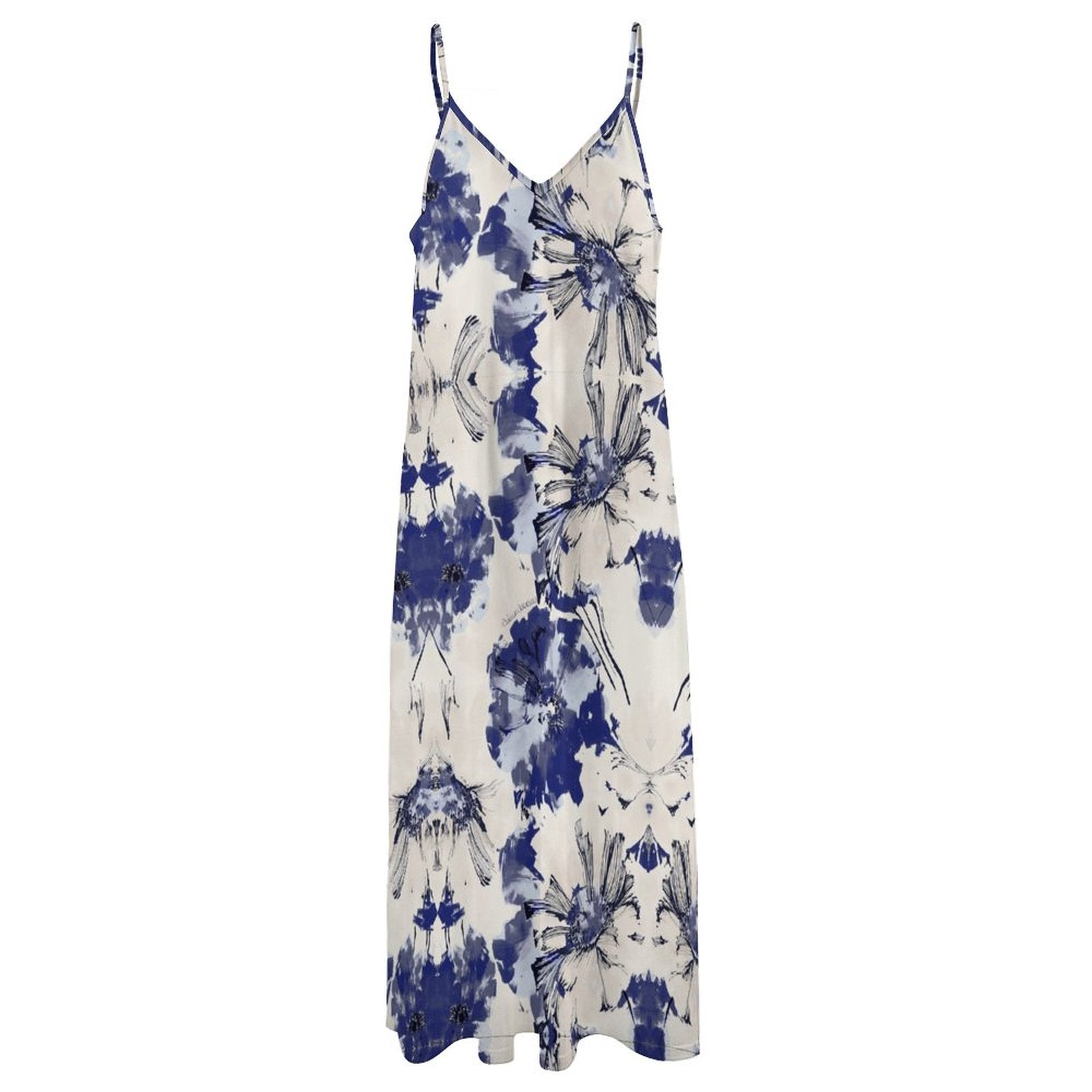 Vintage Blue and White Porcelain Print Long Sleeve Shirt Dress | Collared Button-Down Flowy Maxi Dress