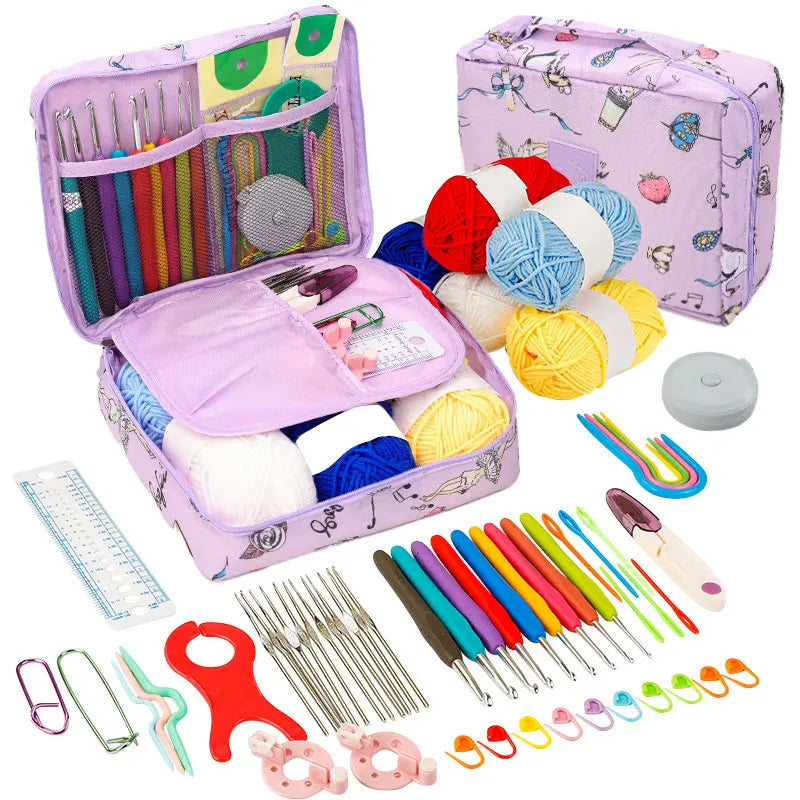 Crochet Kit Beginners Crochet Hook Set with Crochet Yarn,Portable Crochet Set Crochet Hooks Travel Knitting Crochet Supplies