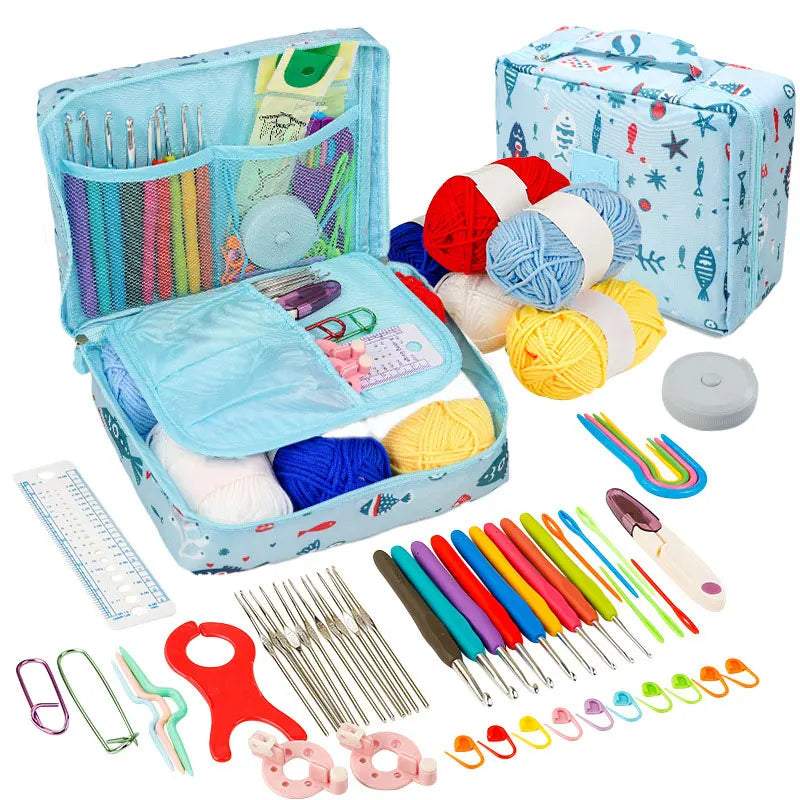 Crochet Kit Beginners Crochet Hook Set with Crochet Yarn,Portable Crochet Set Crochet Hooks Travel Knitting Crochet Supplies