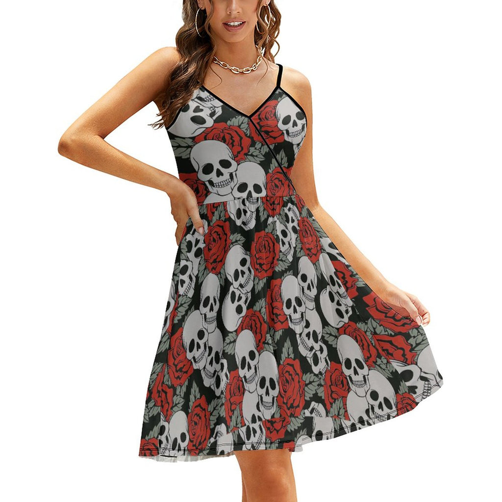 "Gothic Bloom" All-Over Skull and Rose Mini Dress
