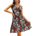 "Gothic Bloom" All-Over Skull and Rose Mini Dress