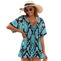 Ocean Blue Snake Print Cover-Up Dress | V-Neck Ruffle Hem Beachwear | Cool Summer Style