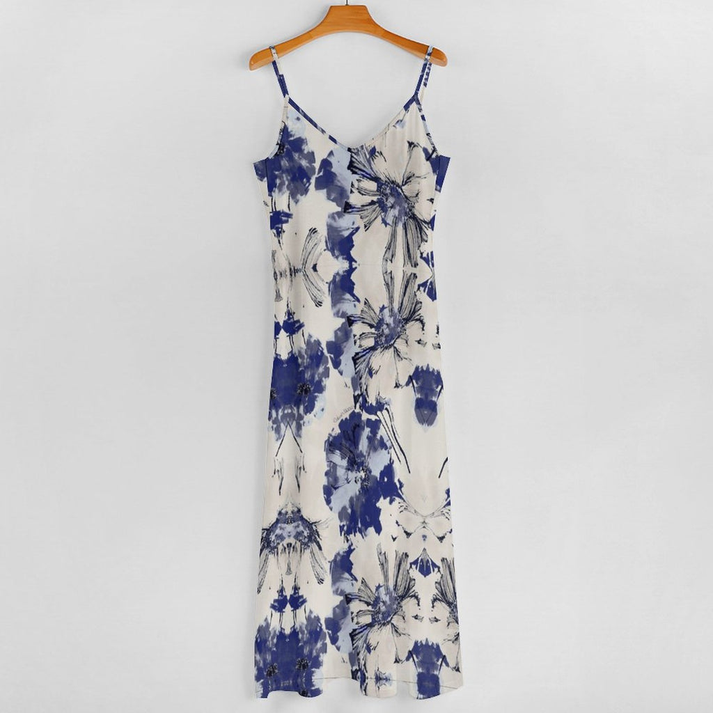 Vintage Blue and White Porcelain Print Long Sleeve Shirt Dress | Collared Button-Down Flowy Maxi Dress