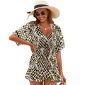 Classic Snakeskin Print V-Neck Cover-Up Dress | Women's Ruffle Hem Beachwear & Swimsuit Cover Up