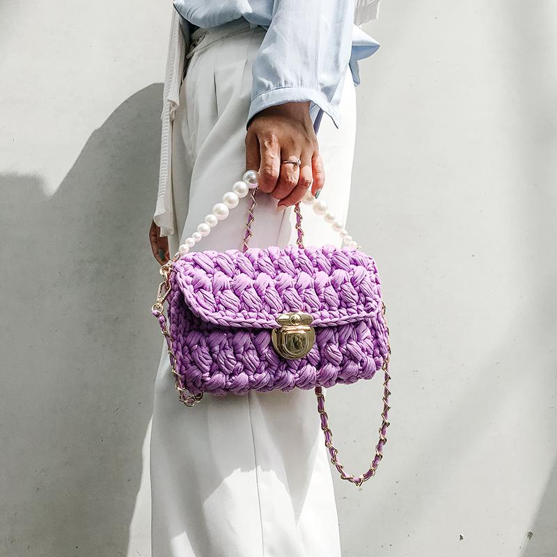 Cute Purple Crochet Small Handbag Crossbody Purse Crochet Shoulder Bag for Girl Cute Crochet Purses
