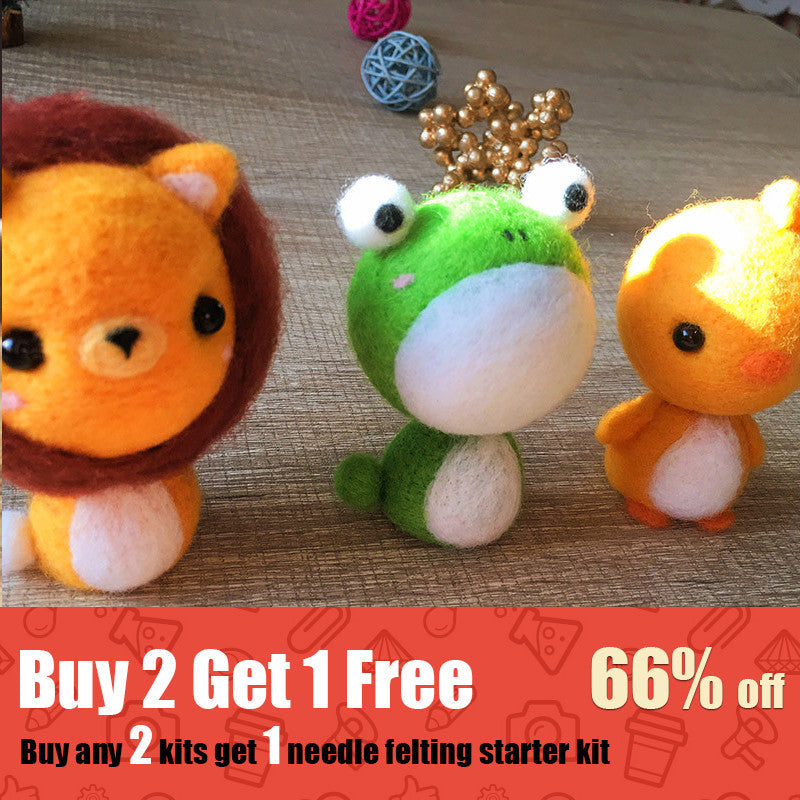 Handmade Needle Felted Animals Kit - Lion, Frog, Chicken for Beginners