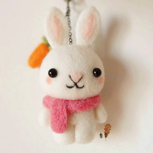Handmade Needle Felted Bunny with White Scarf - Cute Craft Decor