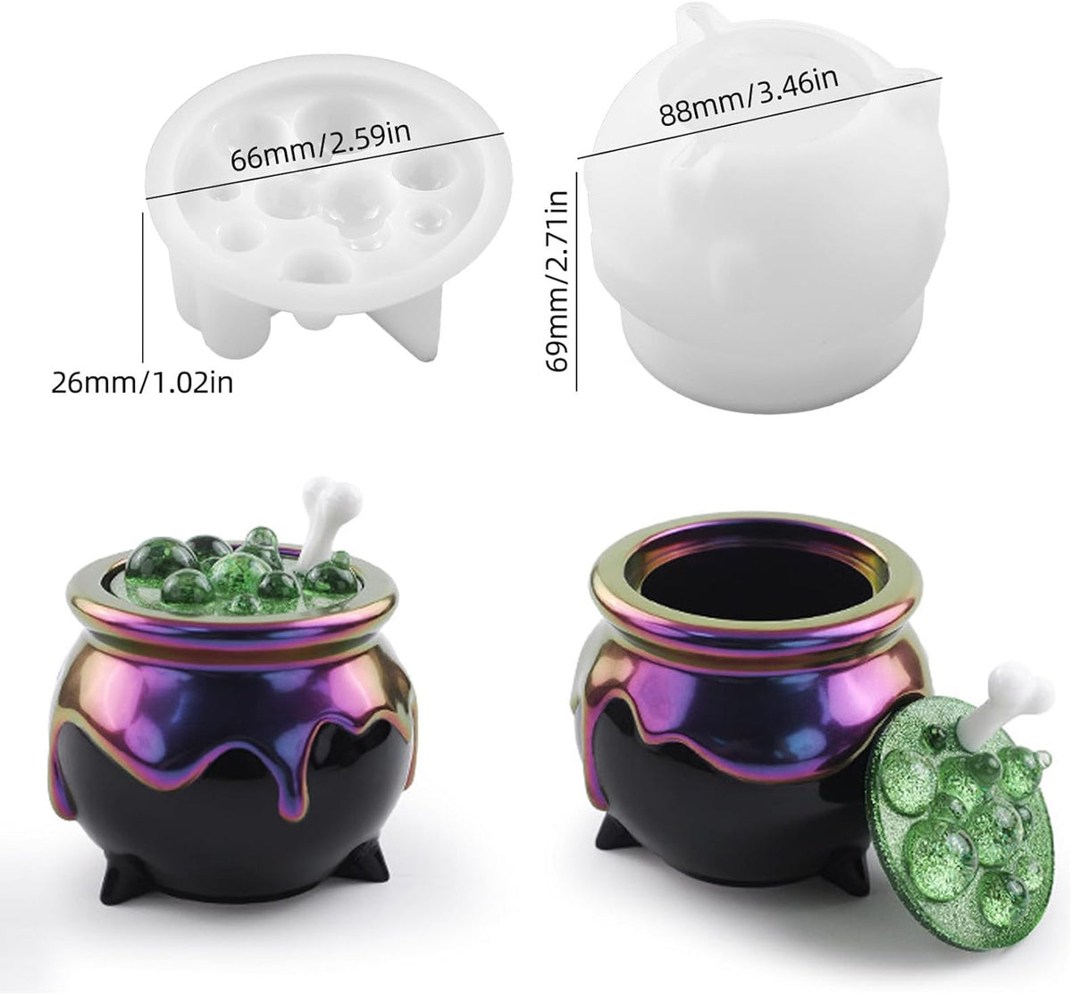 Witch Cauldron Resin Molds - Bubble Cauldron Jar Silicone Mold Halloween